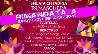 Carnevale a Copertino 2026 Seconda Edizione -  Rinvio evento al 21 febbraio 2026