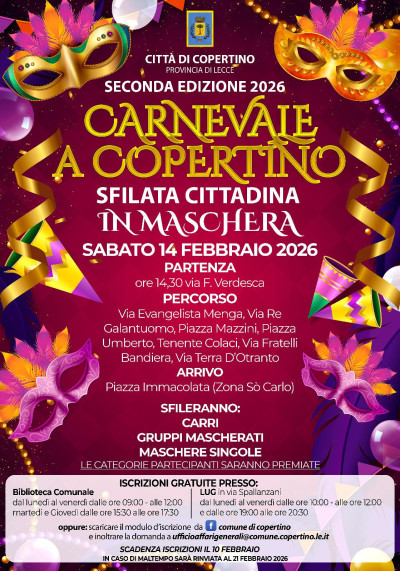 Carnevale a Copertino 2026 Seconda Edizione - 14 febbraio 2026