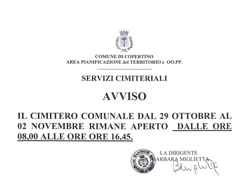 CIMITERO COMUNALE - AVVISO AL PUBBLICO
