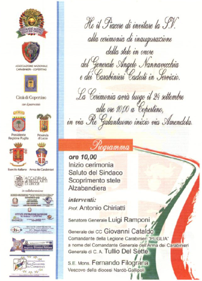 Cerimonia d&rsquo;inaugurazione stele in onore del Generale Angelo Nannavecch...